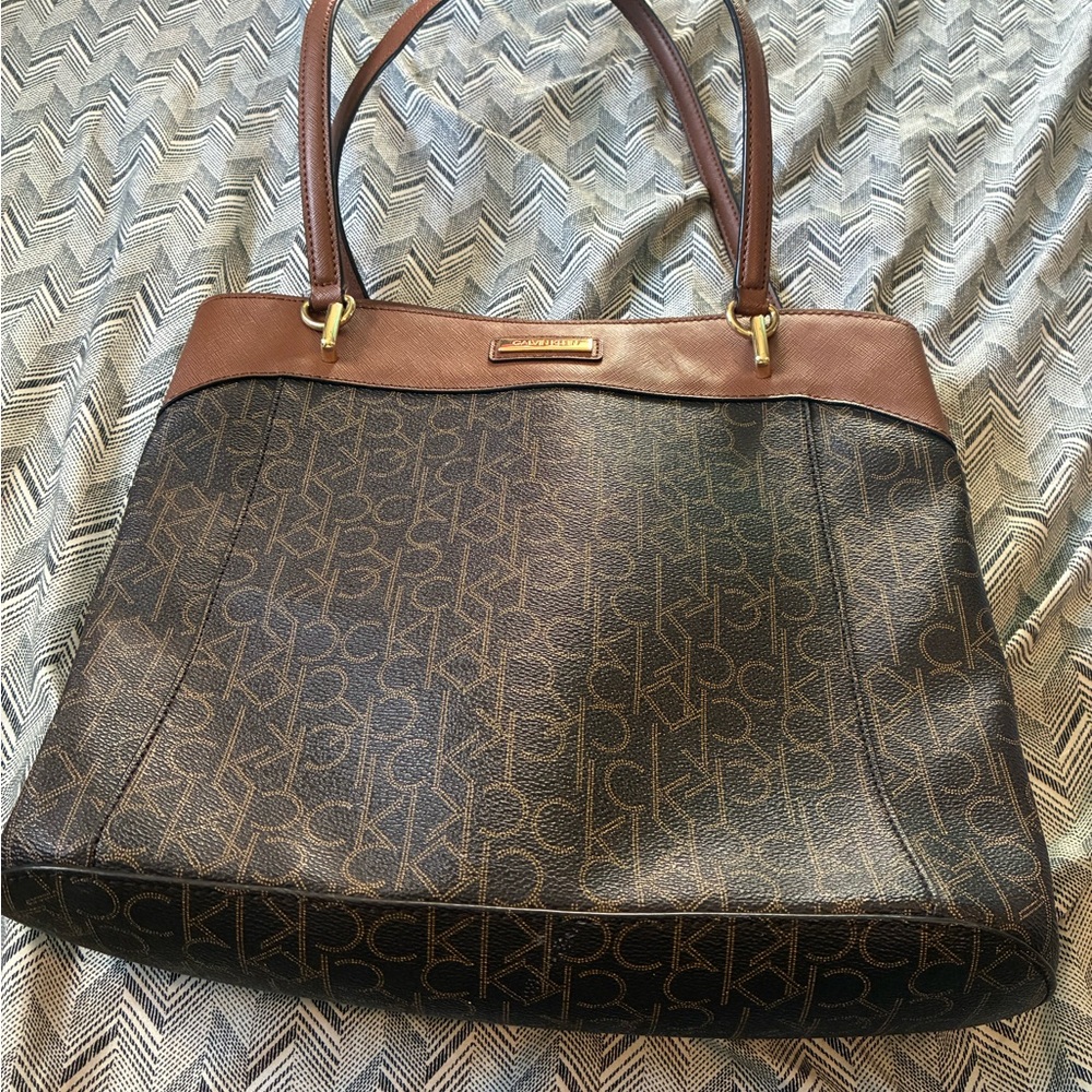 Calvin Klein Black and Brown Monogram Shoulder Bag